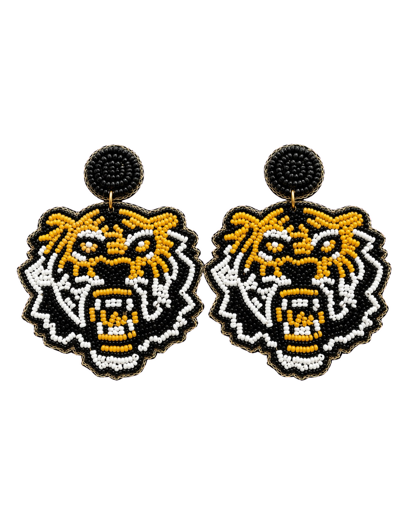 PRE-ORDER- Tiger Head Beaded Earrings- Bomb Designs