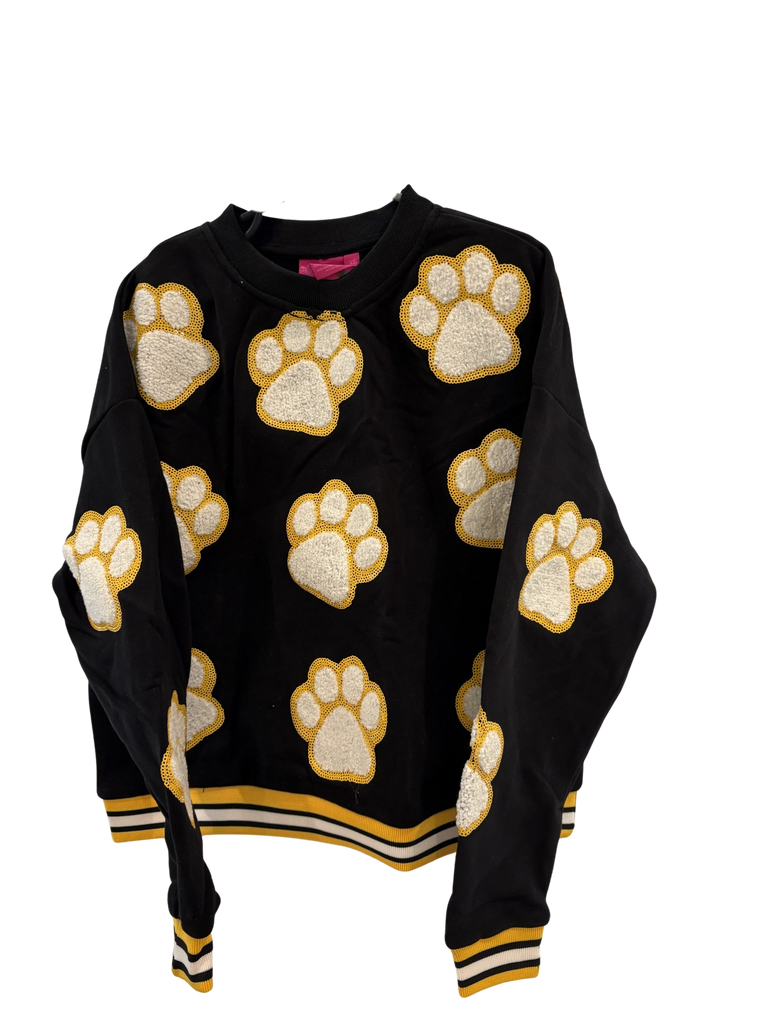 0539 - Queen of Sparkles Black Paw Print Sweater