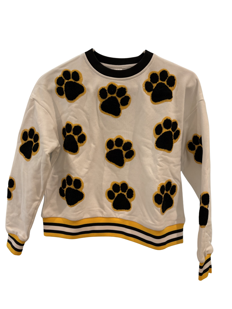 0539 - Queen of Sparkles White Paw Print Sweater